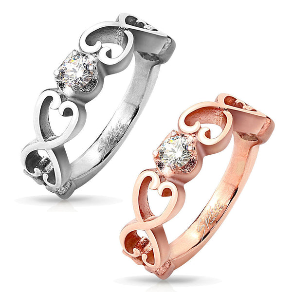 Six hearts with middle CZ stone available in two colors | Wholesale stainless steel rings - Jewelry