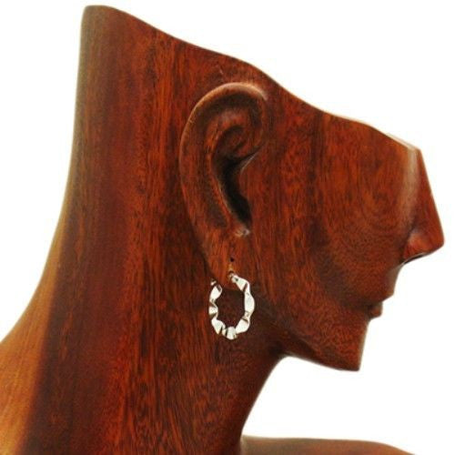 Dazzling Wavy Hoop Design Earrings | Wholesale Sterling Silver Jewelry | Alternate