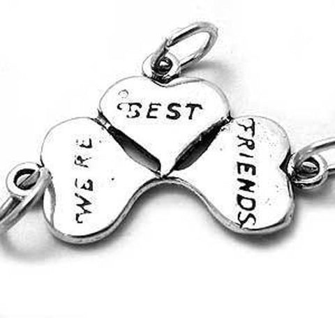 Beautiful "We're Best Friends" Clover Heart Breakaway Charm. Wholesale Sterling Silver Charms - Jewelry