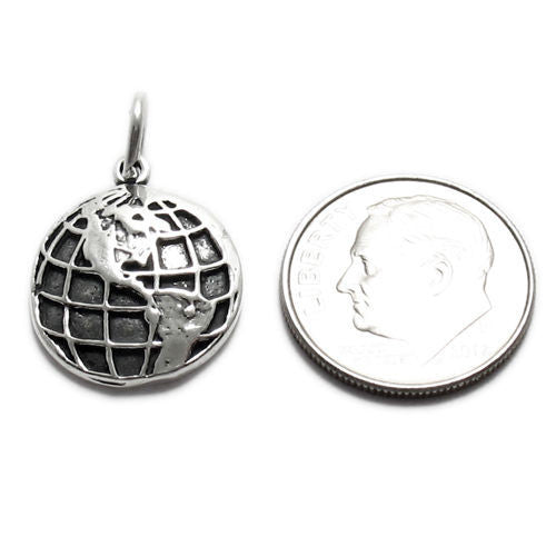 Western Hemisphere on Globe Charm | Wholesale 925 Sterling Silver Charms - Jewelry | Alternate