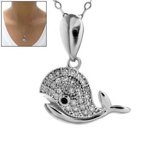 Stylish Whale Pendant with CZ | Wholesale 925 Sterling Silver Pendants - Jewelry | Main