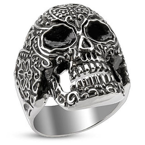 Wide cast stainless steel Day of the Dead skull ring | Wholesale Jewelry