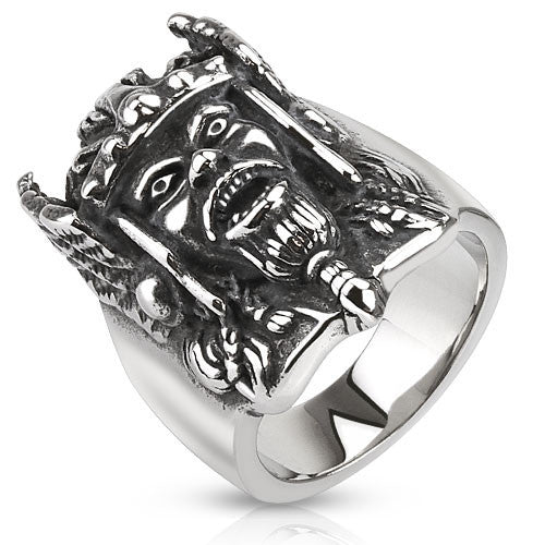 Menacing looking wide cast stainless steel Viking warrior biker ring | Wholesale Jewelry