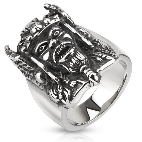 Menacing looking wide cast stainless steel Viking warrior biker ring | Wholesale Jewelry