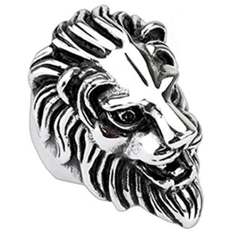 Wide cast stainless steel ring of a huge detailed lion's head | Wholesale Jewelry